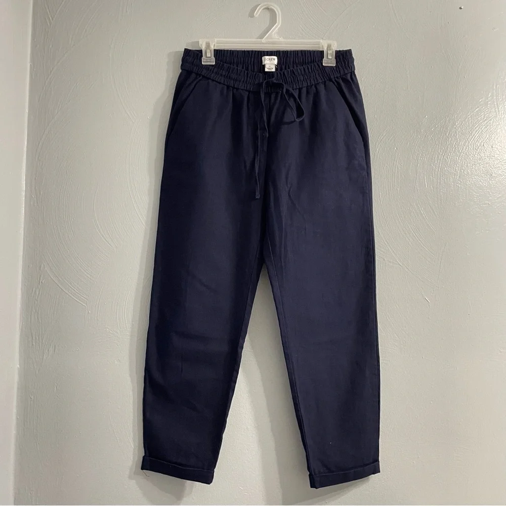 J. Crew Navy Linen pants straight leg  Size 4 Preppy lightweight natural fabric